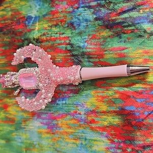 Pink glitzy half moon with pearls pen